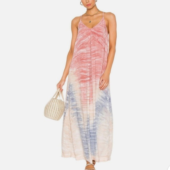 Michael Stars Haze Rosewater Pink Blue Tie Dye Strappy Maxi Dress Size Small - Picture 1 of 11
